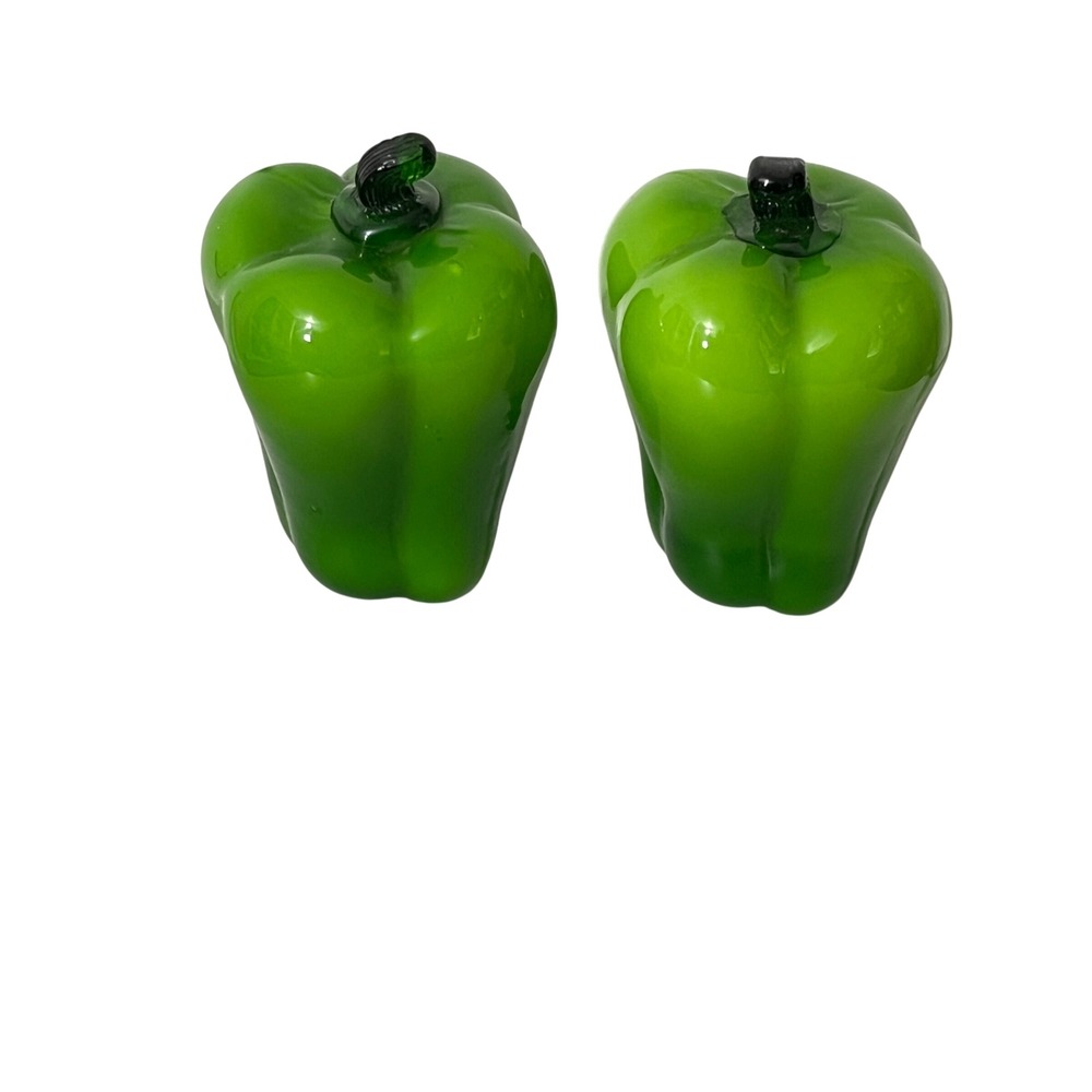 Vintage  Art Glass Bell Pepper Figurines OS Green Hand Blown Vegetable Decor